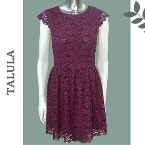 Talula Lace Dress Cap Sleeve  Lined Gathered Waist Burgundy Size 4